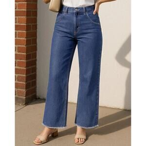 Just USA High Rise Wide Leg Jean Women's 14 Dark Wash Raw Hem NWT